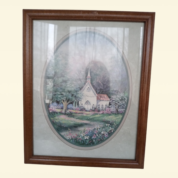 Home Interiors Pastoral Scene Art Print with Brown Frame - Picture 1 of 6
